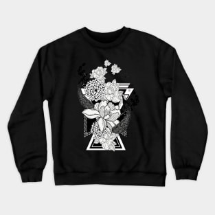 Wonderful flowers in black and white with peacock Crewneck Sweatshirt